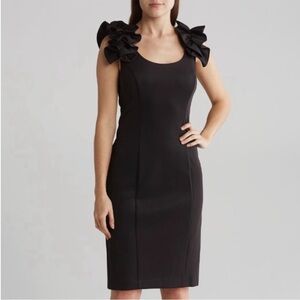 Donna Ricco Womens Black Ruffle Shoulder Sheath Dress NWT Size 4